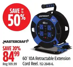 Canadian Tire MASTERCRAFT 60´ 10A Retractable Extension Cord Reel offer