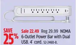 Canadian Tire NOMA 6-Outlet Power Bar with Dual USB. 4´ cord offer