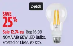 Canadian Tire NOMA A19 60W LED Bulbs offer