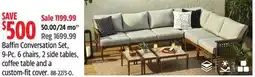 Canadian Tire Baffin Conversation Set 9-Pc. 6 chairs, 2 side tables, a coffee table and a custom-fit cover offer