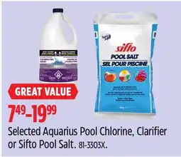 Canadian Tire Selected Aquarius Pool Chlorine, Clarifier or Sifto Pool Salt offer