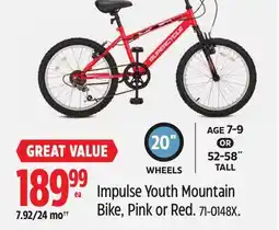 Canadian Tire Impulse Youth Mountain Bike, Pink or Red offer