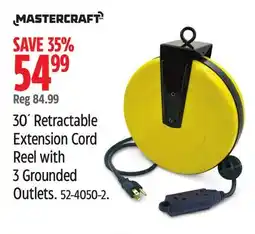 Canadian Tire MASTERCRAFT 30´ Retractable Extension Cord Reel with 3 Grounded Outlets offer