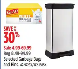 Canadian Tire GLAD Selected Garbage Bags and Bins offer