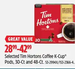 Canadian Tire Selected Tim Hortons Coffee K-Cup Pods offer