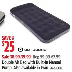Canadian Tire OUTBOUND Double Air Bed with Built-In Manual Pump offer