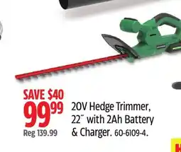 Canadian Tire 20V Hedge Trimmer, 22 with 2Ah Battery & Charger offer