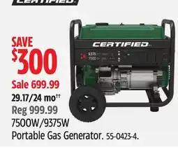 Canadian Tire CERTIFIED 7500W/9375W Portable Gas Generator offer