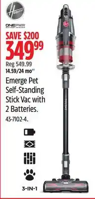 Canadian Tire Emerge Pet Self-Standing Stick Vac with 2 Batteries offer