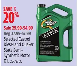 Canadian Tire Selected Castrol Diesel and Quaker State Semi-Synthetic Motor Oil offer