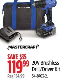 Canadian Tire MASTERCRAFT 20V Brushless Drill.Driver Kit offer