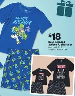 Giant Tiger Boys licensed 2 piece PJ short set offer