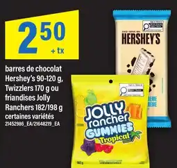 Maxi BARRES DE CHOCOLAT HERSHEY'S 90-120 G, TWIZZLERS 170 G OU FRIANDISES JOLLY RANCHERS 182/198 G offer