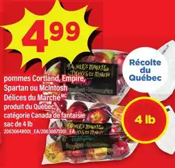 Maxi POMMES CORTLAND, EMPIRE, SPARTAN OU MCINTOSH DÉLICES DU MARCHÉ, sac de 4 lb offer