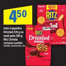 Maxi MINI CRAQUELINS DRIZZLED, 226 G OU SNAK PAKS, 280 G RITZ CHRISTIE offer
