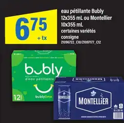 Maxi EAU PÉTILLANTE BUBLY, 12X355 ML OU MONTPELLIER, 10X355 ML offer