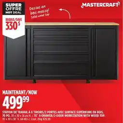 Canadian Tire MASTERCRAFT 70˝ 6-DRAWER/2-DOOR WORKSTATION WITH WOOD TOP offer