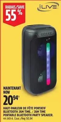 Canadian Tire ILIVE JAM TIME PORTABLE BLUETOOTH PARTY SPEAKER offer