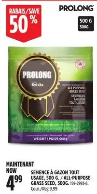 Canadian Tire PROLONG ALL-PURPOSE GRASS SEED, 500G offer