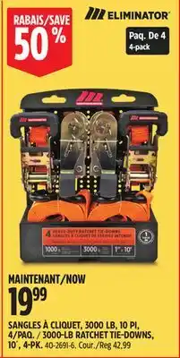 Canadian Tire ELIMINATOR 3000-LB RATCHET TIE-DOWNS, 10´, 4-PK offer