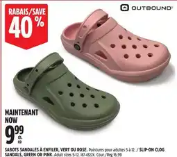 Canadian Tire OUTBOUND SLIP-ON CLOG SANDALS, GREEN OR PINK offer