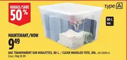 Canadian Tire TYPE A CLEAR WHEELED TOTE, 80L offer