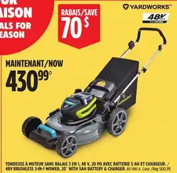 Canadian Tire YARDWORKS 48V BRUSHLESS 3-IN-1 MOWER, 20 WITH 5AH BATTERY & CHARGER offer