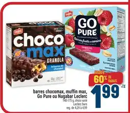 Marché Adonis BARRES CHOCOMAX, MUFFIN MAX, GO PURE OU NUGABAR LECLERC | LECLERC BARS offer