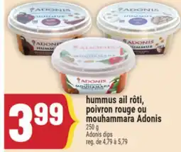 Marché Adonis hummus ail rôti, poivron rouge ou mouhammara Adonis | Adonis dips offer