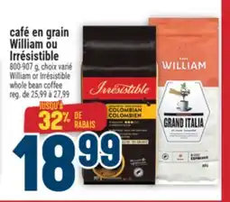 Marché Adonis café en grain William ou Irrésistible | William or Irrésistible whole bean coffee offer