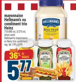 Marché Adonis mayonnaise Hellmann's ou condiment trio Heinz | Hellmann's mayonnaise or Heinz trio condiment offer