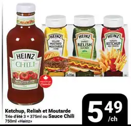 Pasquier Ketchup, Relish et Moutarde Trio d'été 3 × 375ml ou Sauce Chili 750ml Heinz offer