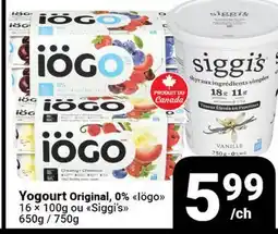 Pasquier Yogourt Original, 0% iögo 16 × 100g ou Siggi's 650 / 750g offer