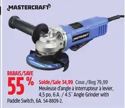 Canadian Tire MASTERCRAFT 4.5˝ Angle Grinder with Paddle Switch, 6A offer