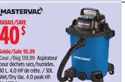 Canadian Tire MASTERVAC 30L Wet/Dry Vac 4.0 peak HP offer