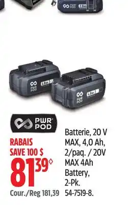 Canadian Tire 20V MAX 4Ah Battery, 2-Pk offer