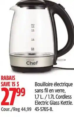 Canadian Tire MASTER Chef 1.7L Cordless Electric Glass Kettle offer