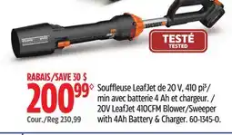 Canadian Tire 20V LeafJet 410CFM Blower/Sweeper with 4Ah Battery & Charger offer
