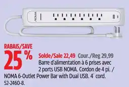 Canadian Tire NOMA 6-Outlet Power Bar with Dual USB offer