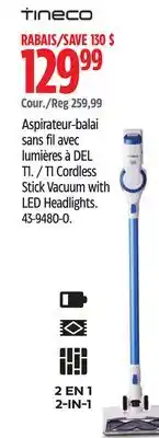 Canadian Tire T1 Cordless Stick Vacuum with LED Headlights offer