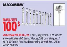 Canadian Tire Maximum 10-Pc 90-Tooth Flex-Head Ratcheting Wrench Set, SAE or Metric offer