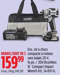 Canadian Tire Maximum 20V Brushless 3⁄8˝ Compact Impact Wrench Kit offer