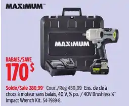 Canadian Tire MAXIMUM 40V Brushless 1⁄2˝ Impact Wrench Kit offer