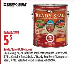 Canadian Tire Ready Seal Semi-Transparent Stain, 3.78L offer