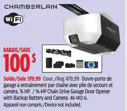 Canadian Tire CHAMBERLAIN 3⁄4-HP Chain Drive Garage Door Opener with Backup Battery and Camera offer