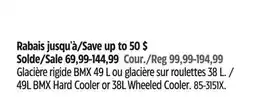 Canadian Tire 49L BMX Hard Cooler or 38L Wheeled Cooler offer