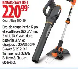 Canadian Tire 20V 360CFM Blower & 12 2-in-1 Trimmer with 2x2Ah Battery & Charger offer