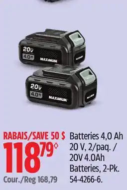 Canadian Tire 20V 4.0Ah Batteries, 2-Pk offer