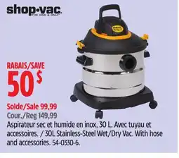 Canadian Tire Shop-vac 30L Stainless-Steel Wet/Dry Vac. With hose and accessories offer