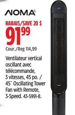 Canadian Tire 45˝ Oscillating Tower Fan with Remote, 3-Speed offer